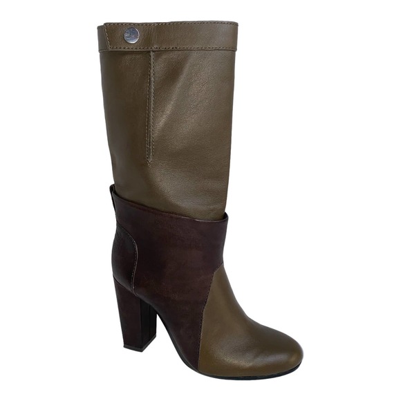 3.1 Phillip Lim Issa Slouchy Layered Boot Olive Green & Brown Leather sz 37.5 EU